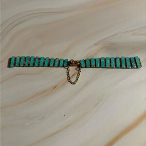 Vintage Gold Plated Turquoise Inlay Watch Band Sz 6.25”